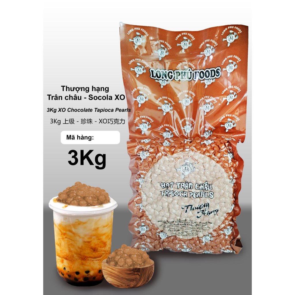 Trân Châu Socola XO Thượng Hạng LONG PHÚ gói 2kg 3kg - Topping, Nguyên Liệu Pha Chế Trà Sữa, Chè.
