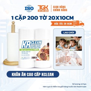 1 cặp Khăn giấy ăn cao cấp Krclean 200 tờ size 20x10, ăn tiệc, nhà hàng không bụi giấy thấm hút tốt