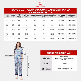Đồ bộ nữ CARDINA chất liệu lụa satin mềm mại họa tiết in hình trẻ trung phong cách hiện đại thoải mái 4PCD03