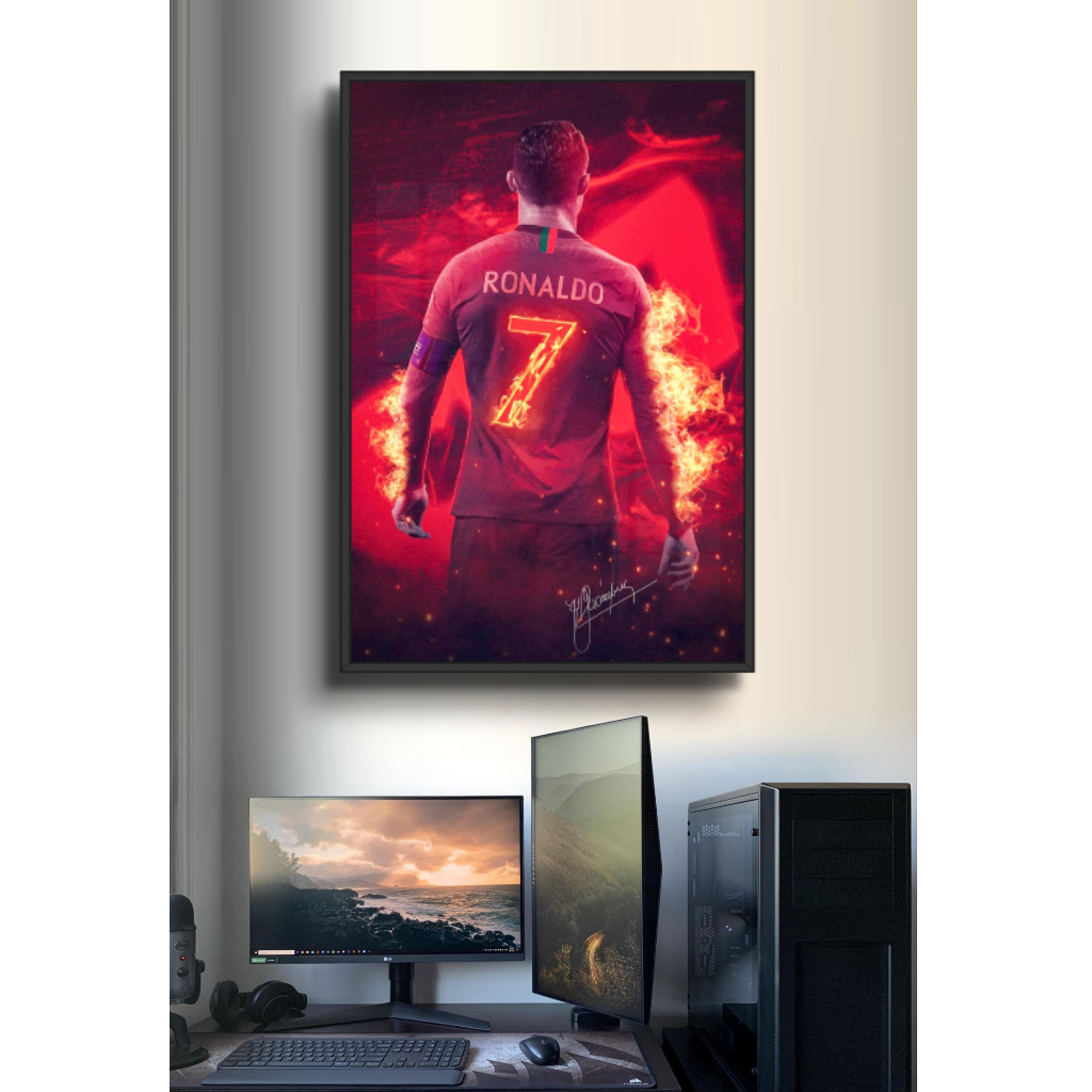 Tranh Cầu Thủ Bóng Đá Cristiano Ronaldo Bằng Gỗ Tráng Gương Có Khung Decor Phòng Không Gian Làm Việc Decor Tường