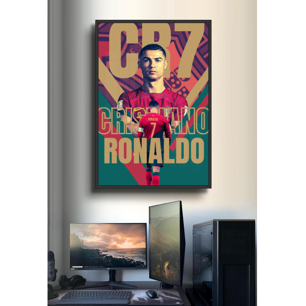 Tranh Cầu Thủ Bóng Đá Cristiano Ronaldo Bằng Gỗ Tráng Gương Có Khung Decor Phòng Không Gian Làm Việc Decor Tường
