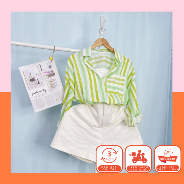 Áo Sơ Mi Nữ Kẻ Sọc Phối Màu Thời Trang Freesize, Sơ Mi Kẻ Sọc Phố