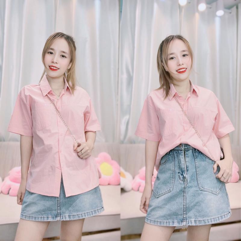 Áo Sơ Mi Tay Ngắn 1 Túi Chất Linen Bột Cực Mịn, Áo Tay Ngắn Thêu Tim