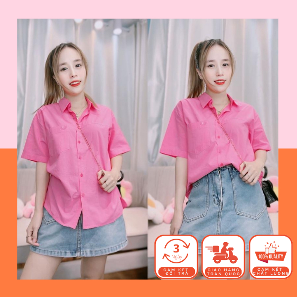 Áo Sơ Mi Tay Ngắn 1 Túi Chất Linen Bột Cực Mịn, Áo Tay Ngắn Thêu Tim