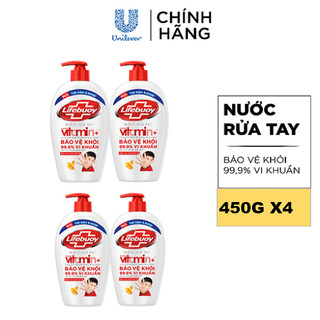Combo 4 chai Nước rửa tay Lifebuoy bảo vệ khỏi 99,9% vi khuẩn 450g/chai