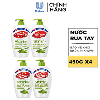 Combo 4 chai Nước rửa tay Lifebuoy bảo vệ khỏi 99,9% vi khuẩn 450g/chai
