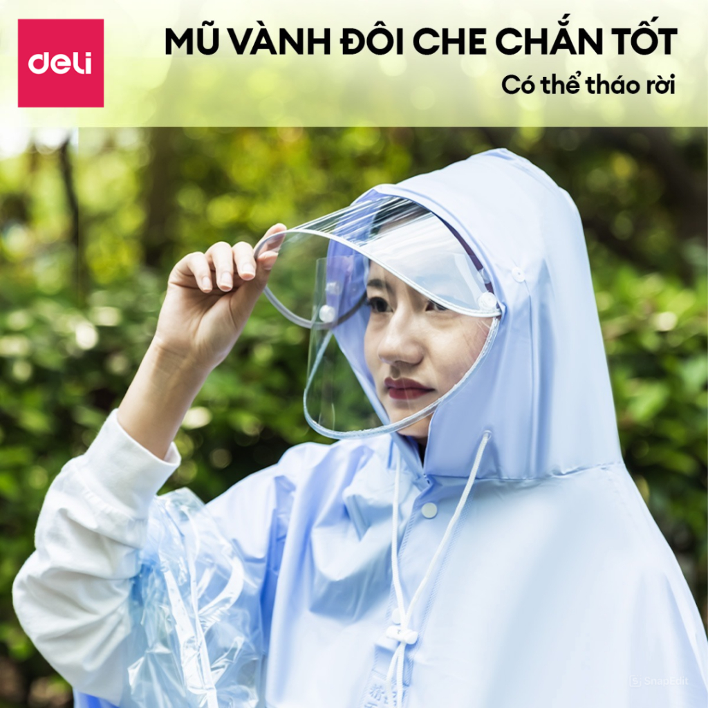 Áo Mưa Trong Suốt Deli Có Kính Chắn Mưa Thiết Kế Thời Trang Nhiều Màu Vải Dày Chống Thấm Cao Cấp