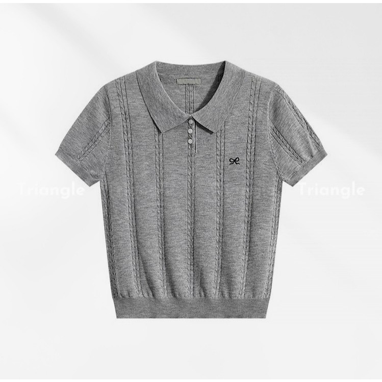 Triangle Grey Mongtoghi (Sale clear kho, không hoang) Áo len đan cộc tay mỏng phong cách cơ bản dành cho nữ