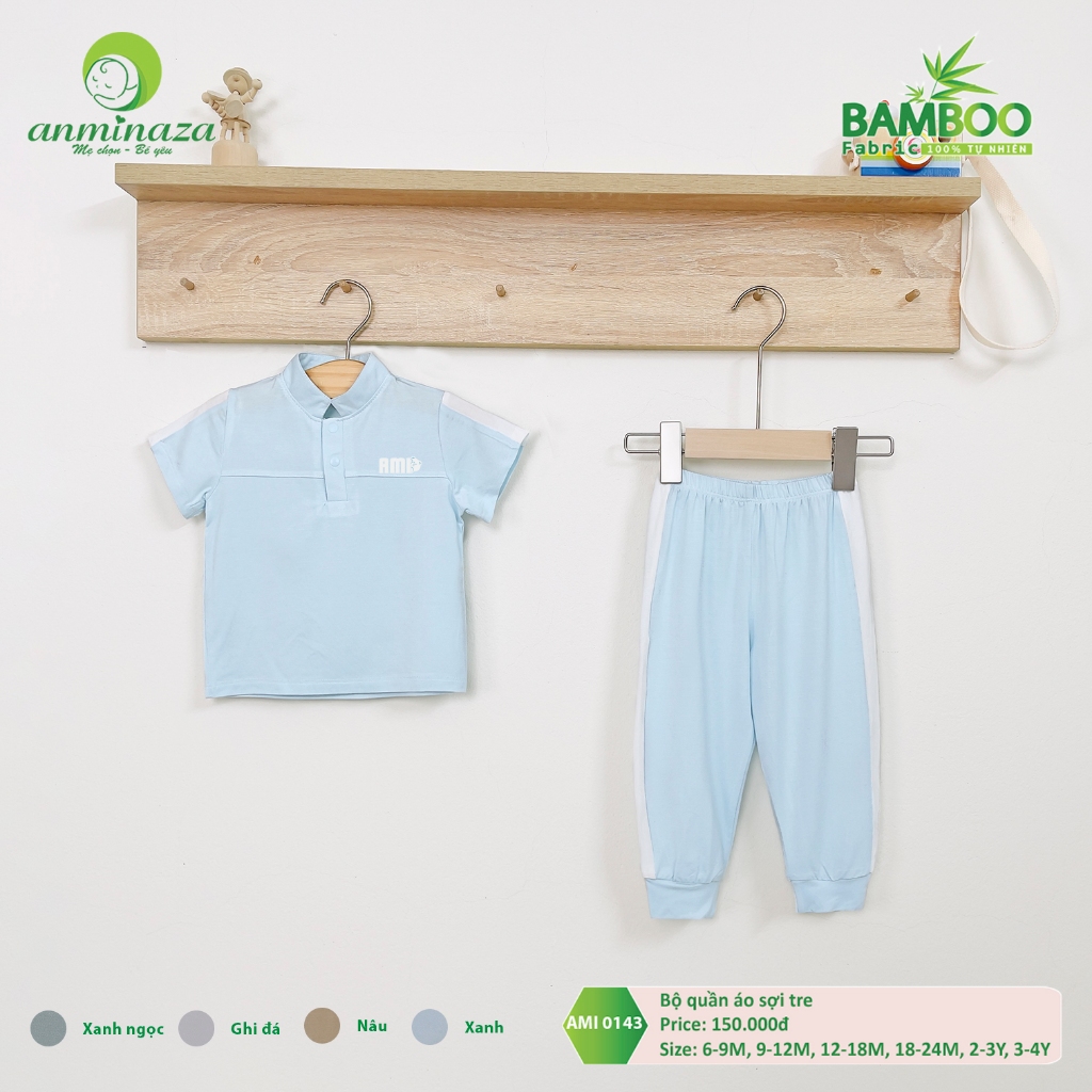 Bộ Quần Dài Áo Cộc Cho Bé Dáng Thể Thao Năng Động Chất Vải Sợi Tre Thoáng Mát - Hàng Chính Hãng AMI0143