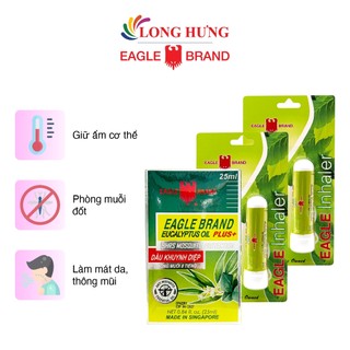 Combo dầu khuynh diệp con ó Eagle Brand Eucalyptus Oil Plus+ (25ml) + 02 ống hít thông mũi con ó Eagle Inhaler (1.1g)