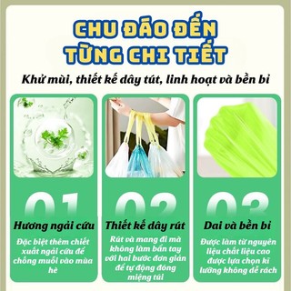 Túi đựng rác có dây rút, túi rác đuổi muỗi, chống côn trùng có quai dày dặn Ag+ kháng khuẩn 100 túi