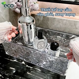Khay nhựa trong suốt ECO, Khay đựng đồ vân kim cương sang trọng, đựng mỹ phẩm đựng đồ đa năng