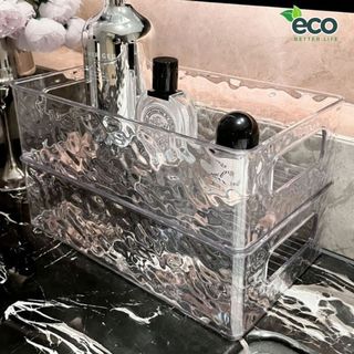 Khay nhựa trong suốt ECO, Khay đựng đồ vân kim cương sang trọng, đựng mỹ phẩm đựng đồ đa năng
