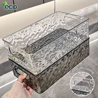 Khay nhựa trong suốt ECO, Khay đựng đồ vân kim cương sang trọng, đựng mỹ phẩm đựng đồ đa năng