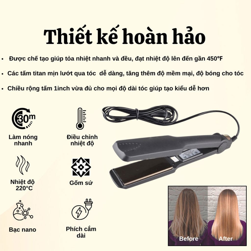 Máy duỗi tóc mini KEMEI chính hãng, máy tạo kiểu ép là thẳng tóc, máy dập xù, bấm mè, làm phồng tóc, đa năng 4 mức nhiệt