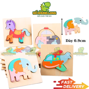 Đồ Chơi Bảng Ghép Hình Gỗ Nổi 3D Dày 0.9cm LOẠI 1 Bộ Tranh Xếp Hình BỐ KHỦNG LONG Cho Bé Phát Triển Kỹ Năng