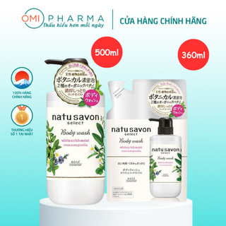 Combo Chai Sữa Tắm Tạo Bọt 500ml, Gói Refill 360ml Bọt Dưỡng Trắng Và Làm Mềm Mịn Da Softymo Natu Savon Nhật Bản