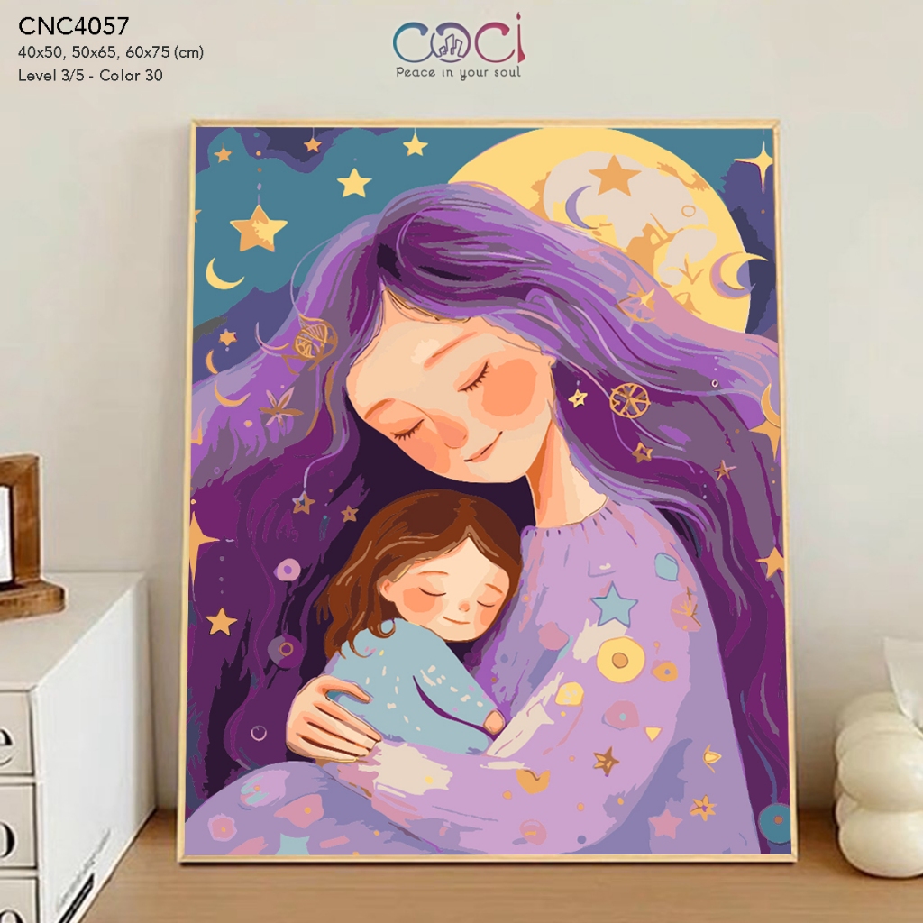 Tranh tô màu theo số mẹ và con COCI kèm màu và khung đã căng CNC4057