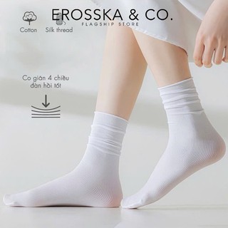 Erosska - Tất cổ cao, vớ cotton nữ trơn kiểu dáng basic, chất liệu thoáng khí màu trắng