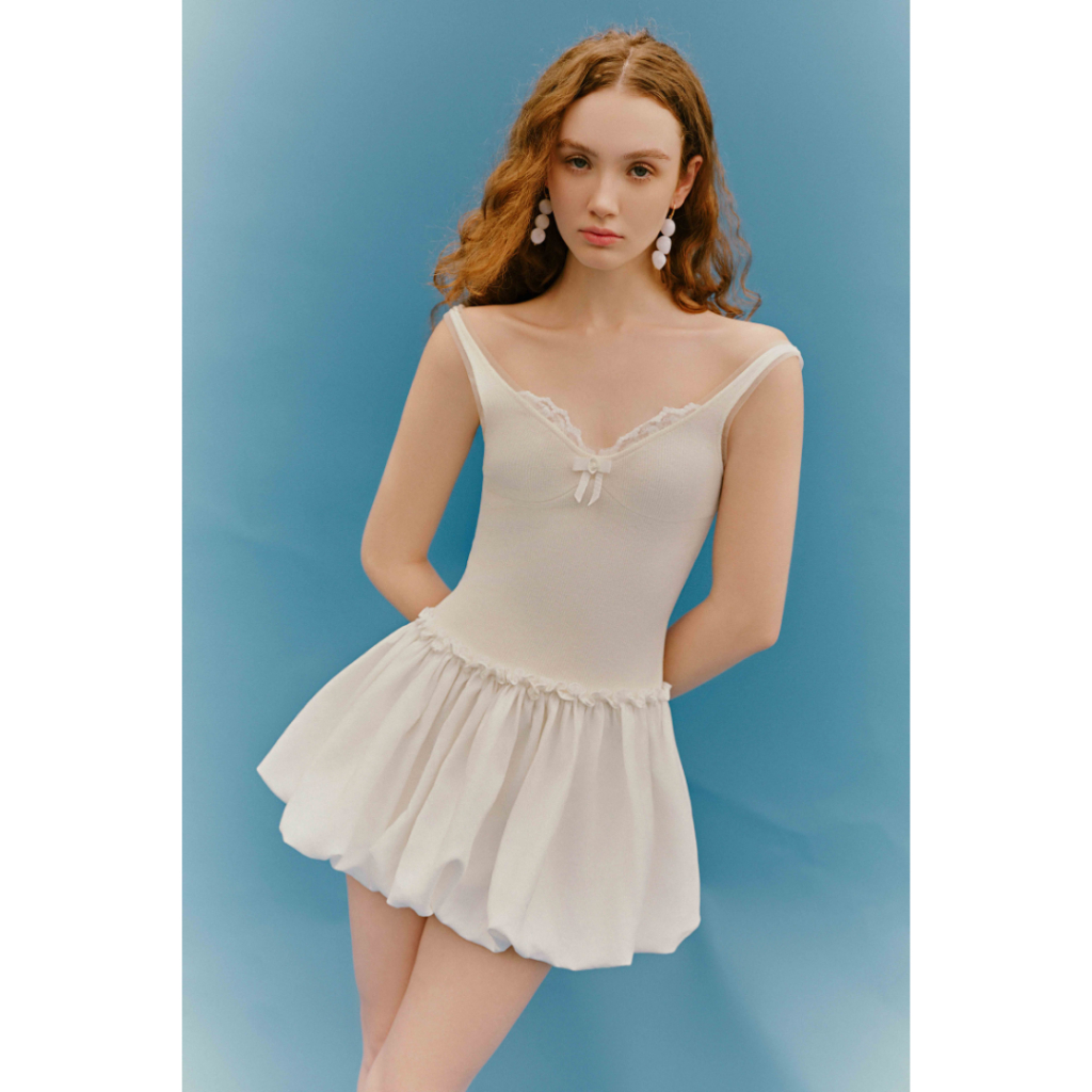 JUBIN STUDIO | KITTY DRESS | Đầm bí phối ren và nơ phía trước ngực