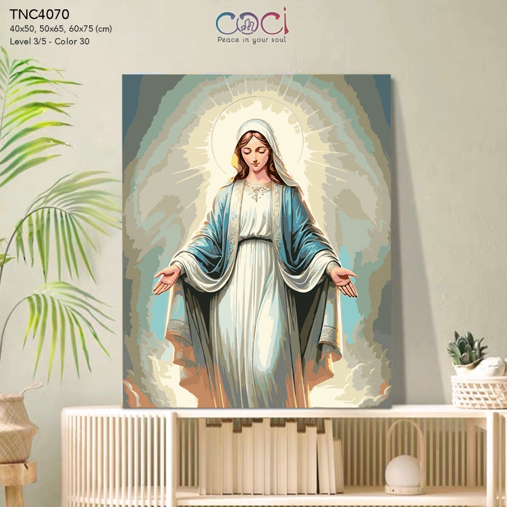 Tranh số hoá Công giáo Đức mẹ Maria COCI có khung đã căng kèm màu và cọ TNC4070