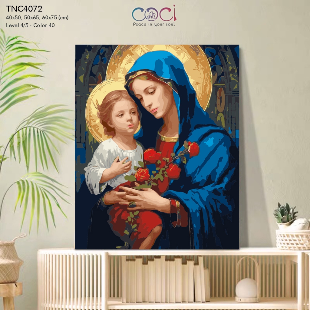 Tranh tô màu theo số hoá Công giáo Đức mẹ Maria và Chúa Giêsu COCI đã căng khung TNC4072
