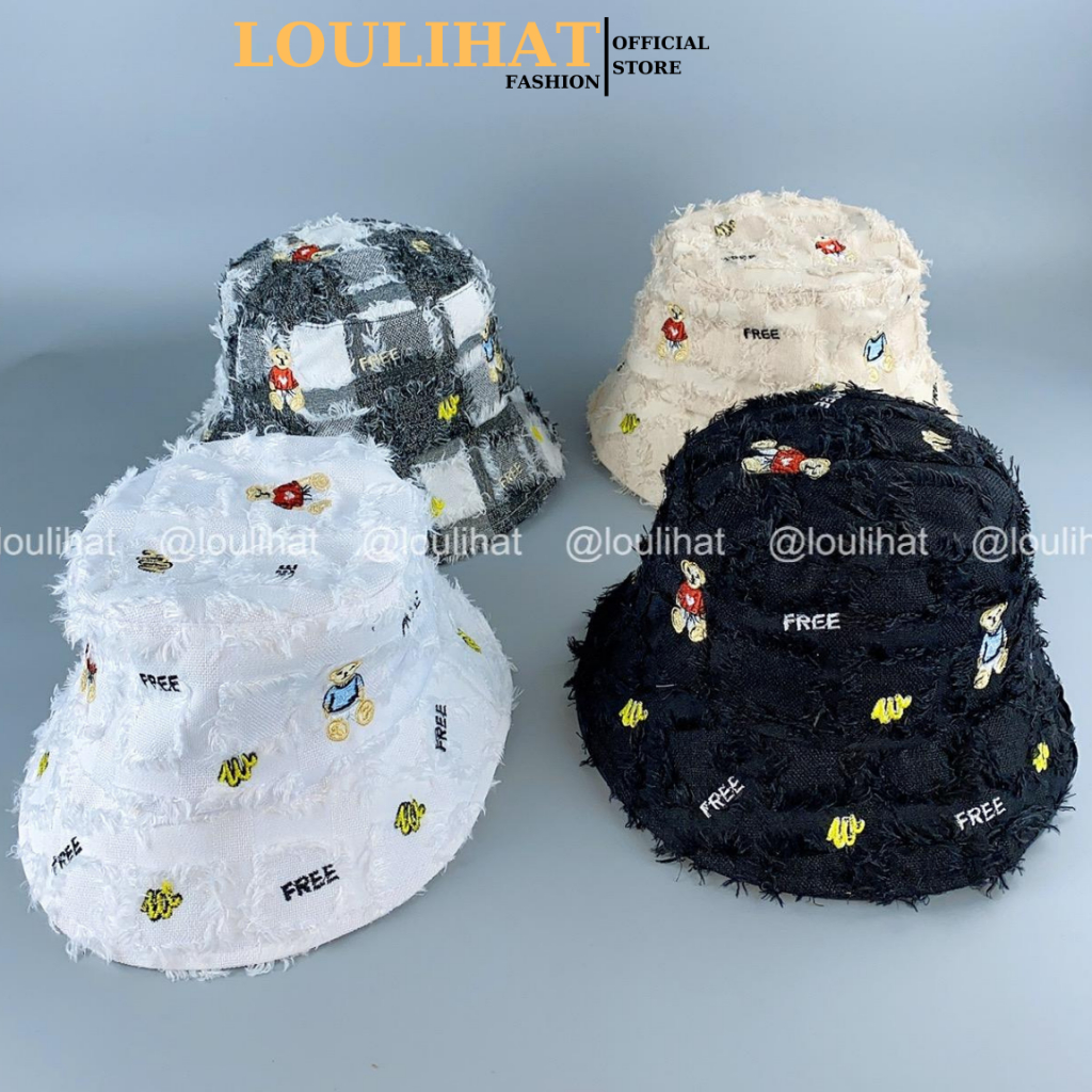 Nón bucket tua rua rách vá sọc Gấu Free LOULIHAT, mũ tai bèo chống nắng ...
