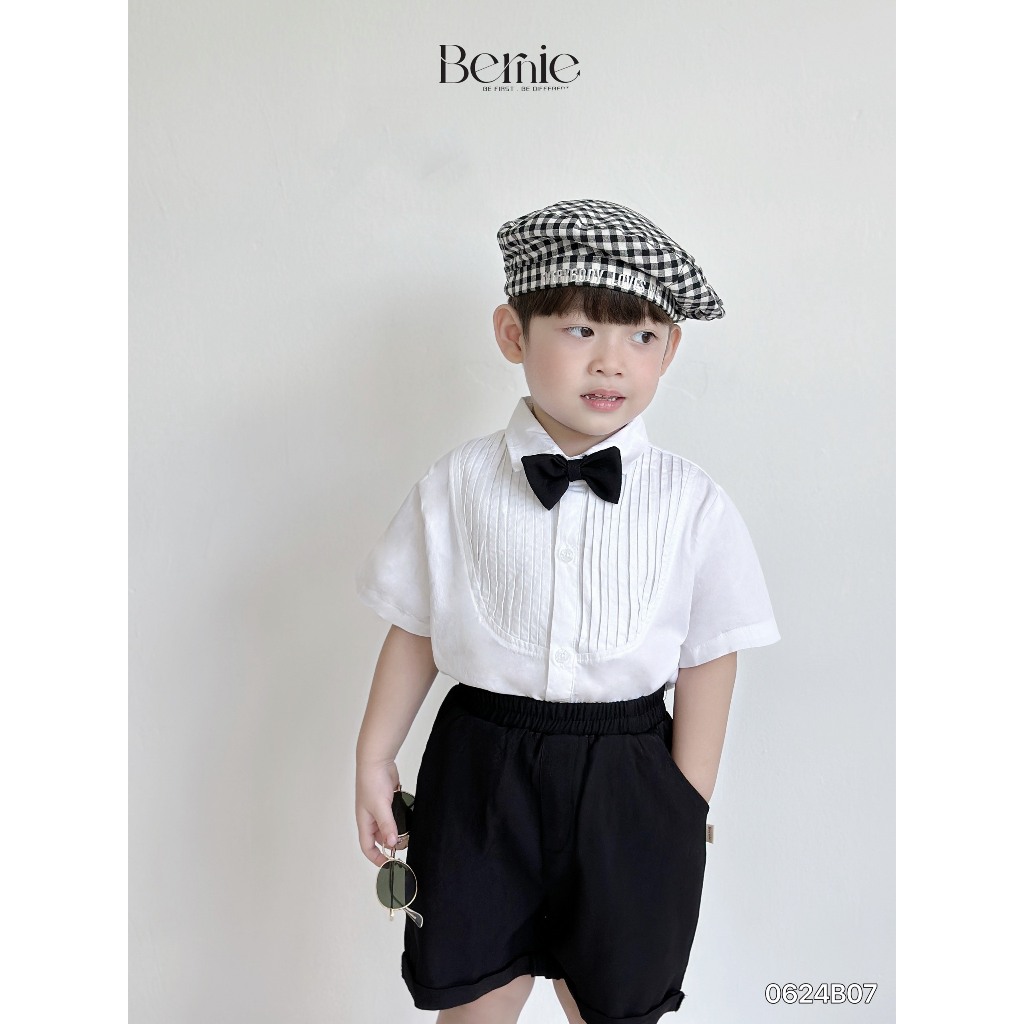 Set gile vest, sơ mi trắng kèm nơ công tử, bộ gile 4 chi tiết phong cách Hàn Quốc bé trai