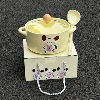 Set Nồi Sứ Có Nắp Tặng Kèm Thìa Sứ Hoạ Tiết Siêu Cute ( Không Nấu Trực Tiếp Trên Bếp )