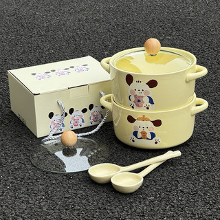 Set Nồi Sứ Có Nắp Tặng Kèm Thìa Sứ Hoạ Tiết Siêu Cute ( Không Nấu Trực Tiếp Trên Bếp )
