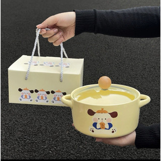 Set Nồi Sứ Có Nắp Tặng Kèm Thìa Sứ Hoạ Tiết Siêu Cute ( Không Nấu Trực Tiếp Trên Bếp )