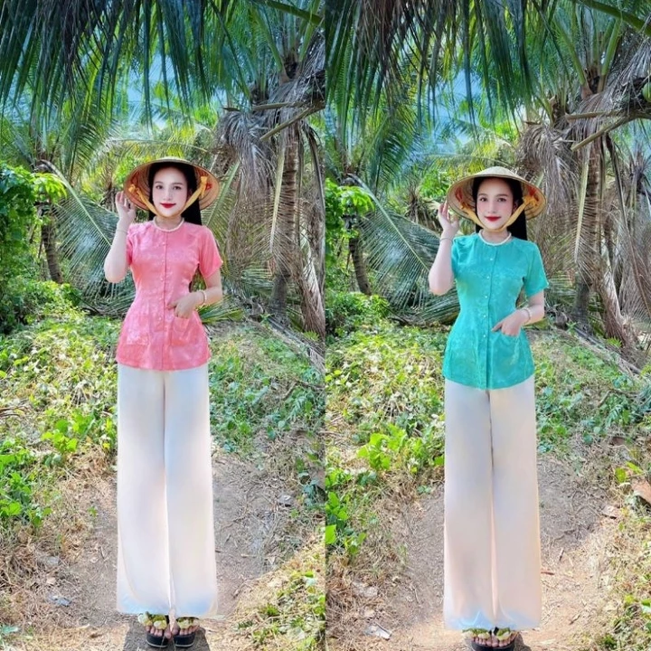 ÁO BÀ BA GẤM TAY NGẮN CÀI NÚT, ÁO BÀ BA GẤM TAY NGẮN CÀI NÚT CÓ 2 TÚI 2 BÊN ĐỦ SIZE