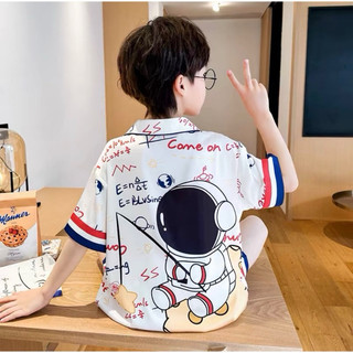 [15Kg - 45Kg] Bộ đồ ngủ lụa trẻ em cao cấp - Bộ bé trai mùa hè ngắn tay hoạ tiết dễ thương cho bé trai