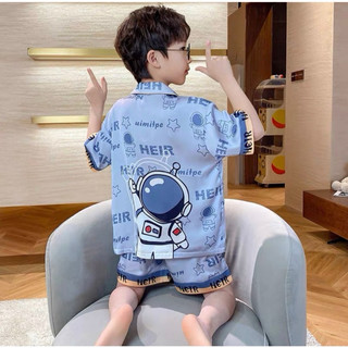 [15Kg - 45Kg] Bộ đồ ngủ lụa trẻ em cao cấp - Bộ bé trai mùa hè ngắn tay hoạ tiết dễ thương cho bé trai