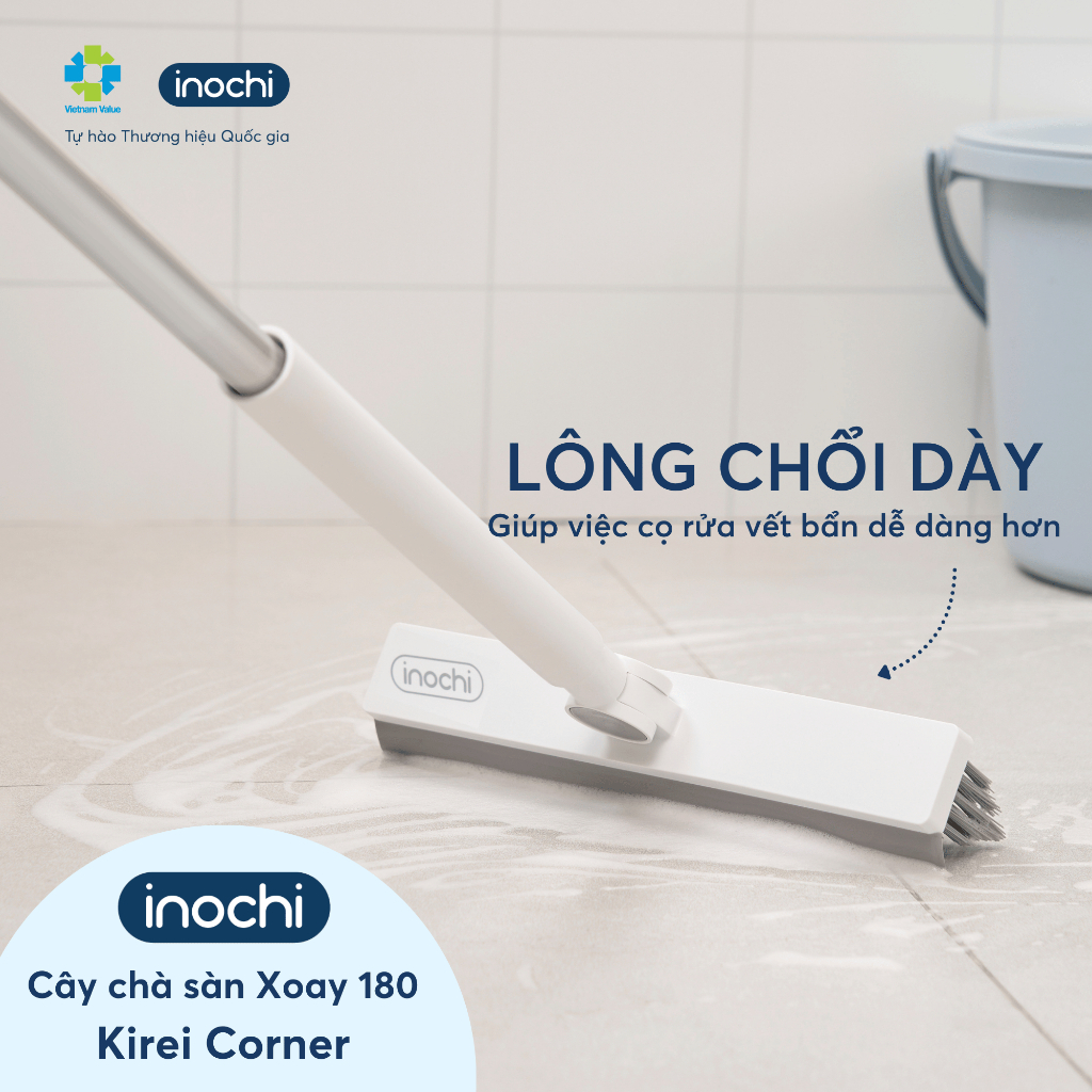 Cây Chà Sàn Kirei Xoay 180 Độ (Corner) & Nghiêng 45 Độ (Easy) Inochi, vệ sinh sạch sẽ mọi ngóc ngách