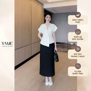 Chân váy nữ dáng chữ A dài màu đen xẻ sau YAME ACV182