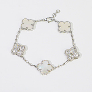 Vòng tay nam nữ LAMY Flower Clover Stone Bracelet Silver 2267