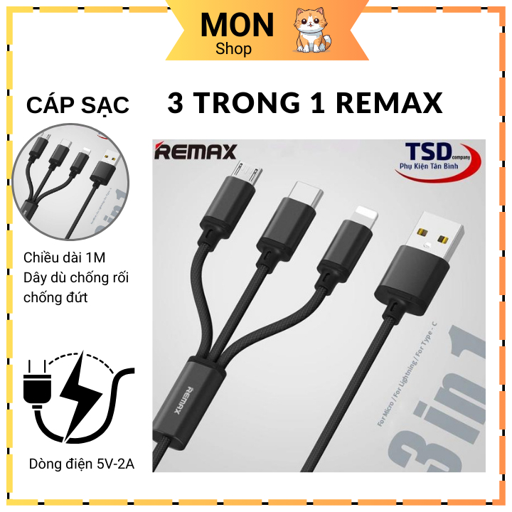 Cáp Sạc Remax 3 Đầu RC-131TH Dây Dù Dài 1.2M | Shopee Việt Nam