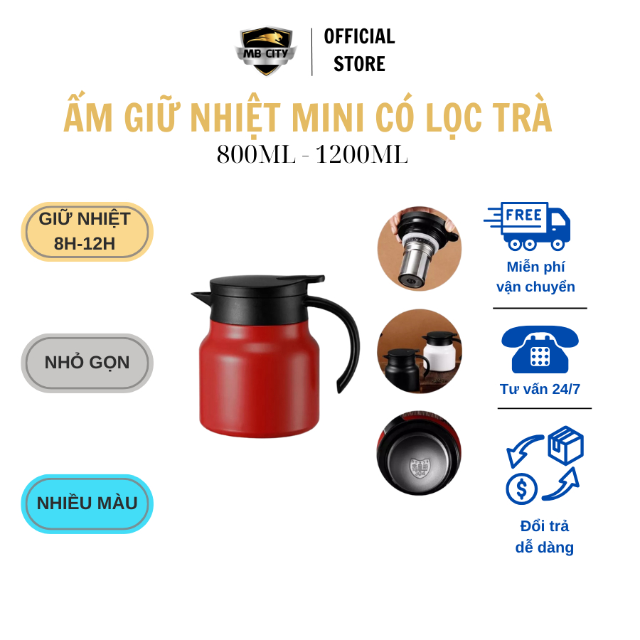 Ấm Giữ Nhiệt Mini 800-1000ml Pha Trà Inox 304 Có Lọc Trà | Shopee Việt Nam