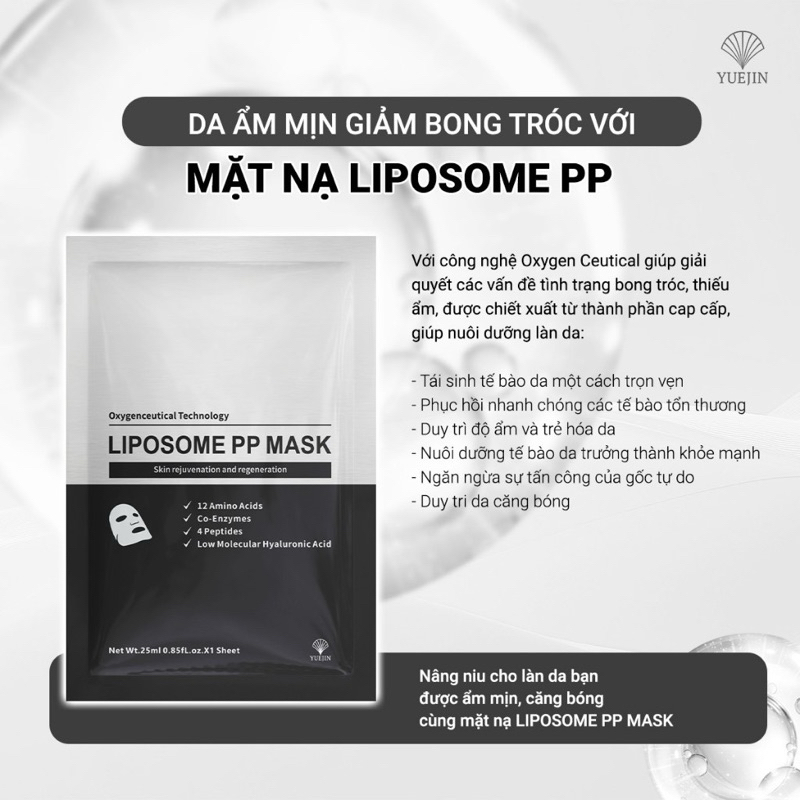 5-10-20 miếng Mặt nạ Yuejin Liposome PP Mask (ĐEN) 25ml hạn 2028 công ty tem phụ (1 hộp 10 miếng) IS427