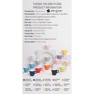 [ORIGAMI JAPAN] Volcano Ly sứ Origami Cappuccino Cup 180ml uống trà cà phê