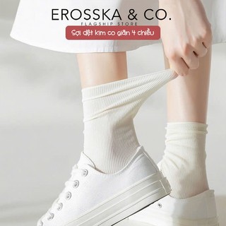 Erosska - Tất cổ cao, vớ cotton nữ trơn kiểu dáng basic, chất liệu thoáng khí màu trắng
