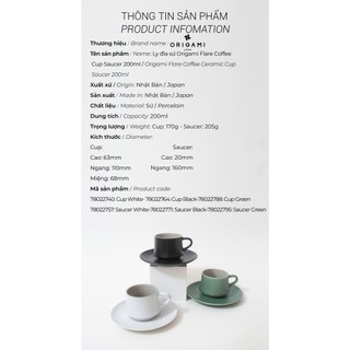 [VOLVANO] Ly đĩa sứ ORIGAMI Flare Coffee Cup Saucer 200ml