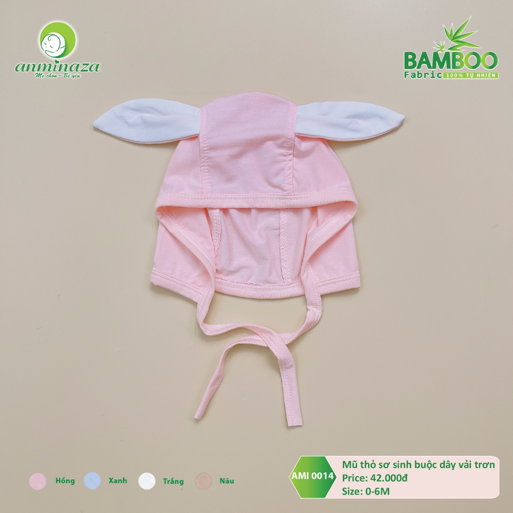 Mũ Sơ Sinh Tai Thỏ Cho Bé 0-6 Tháng Anminaza Vải Sợi Tre Cao Cấp - Hàng Chính Hãng AMI0014Tr