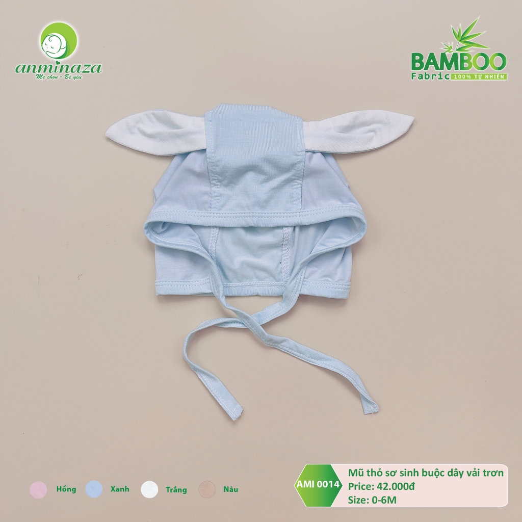 Mũ Sơ Sinh Tai Thỏ Cho Bé 0-6 Tháng Anminaza Vải Sợi Tre Cao Cấp - Hàng Chính Hãng AMI0014Tr