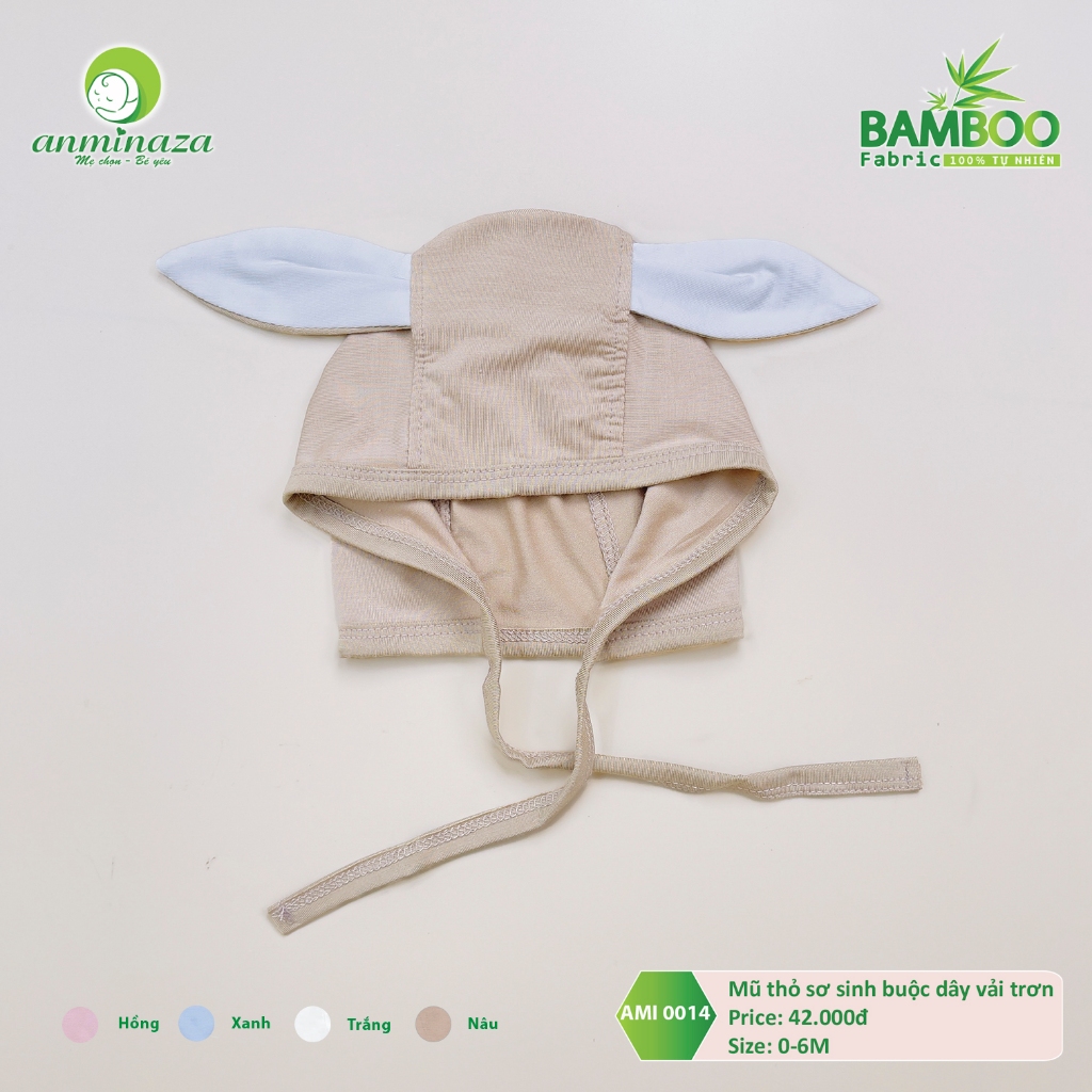 Mũ Sơ Sinh Tai Thỏ Cho Bé 0-6 Tháng Anminaza Vải Sợi Tre Cao Cấp - Hàng Chính Hãng AMI0014Tr