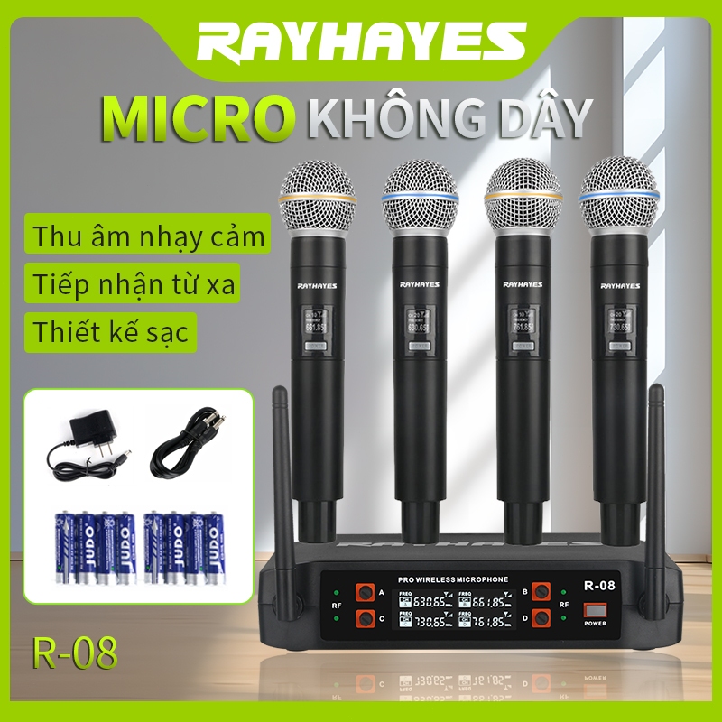 RAYHAYES Micro Không Dây Chính Hãng 4 Mic Ultra HD Giọng Hát Không Dây ...