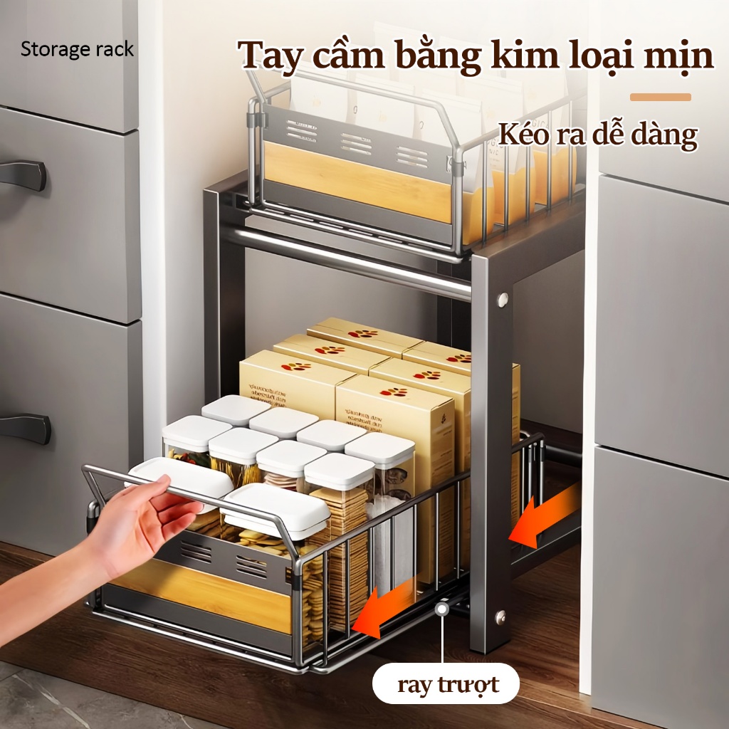 Lifinity Kệ kéo kép-2 tầng trắng/xám, Kệ đựng vật dụng kéo kép Có tấm gỗ, Kệ để đồ kéo kép