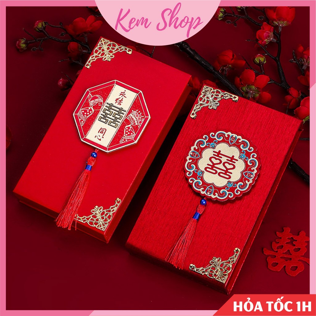 Hộp nạp tài đựng sính lễ, trang sức, của hồi môn ăn hỏi đám cưới size nhỏ - Kem Shop K330