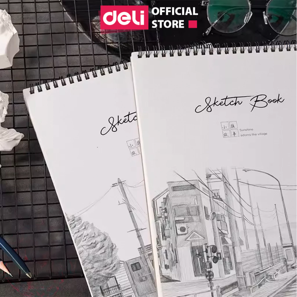 Sổ vẽ phác thảo Deli - Gáy lò xo - Khổ dọc A4 A3 B5 - Sổ vẽ không kị tẩy 110gsm / 160gsm - 73357 / 7
